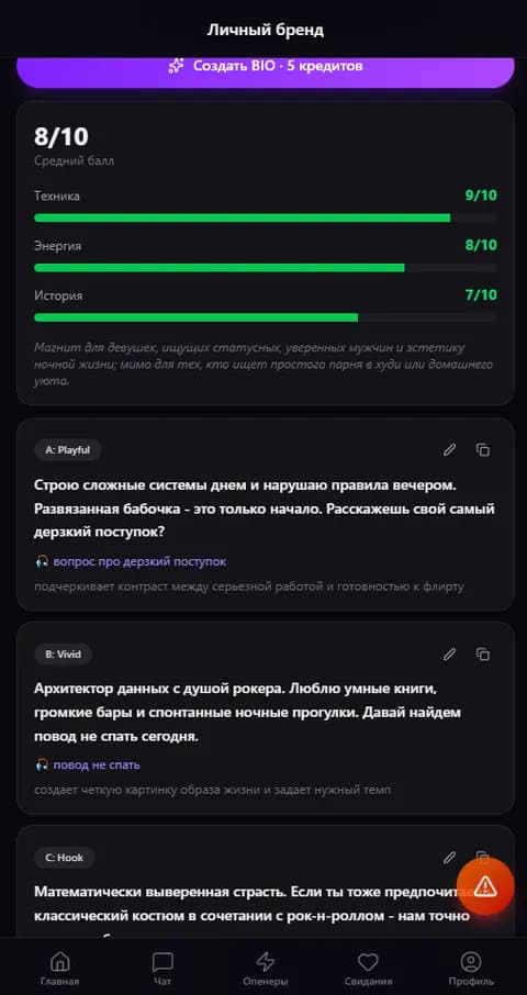 Оценка фото по баллам и вердикт, плюс варианты BIO под этот кадр